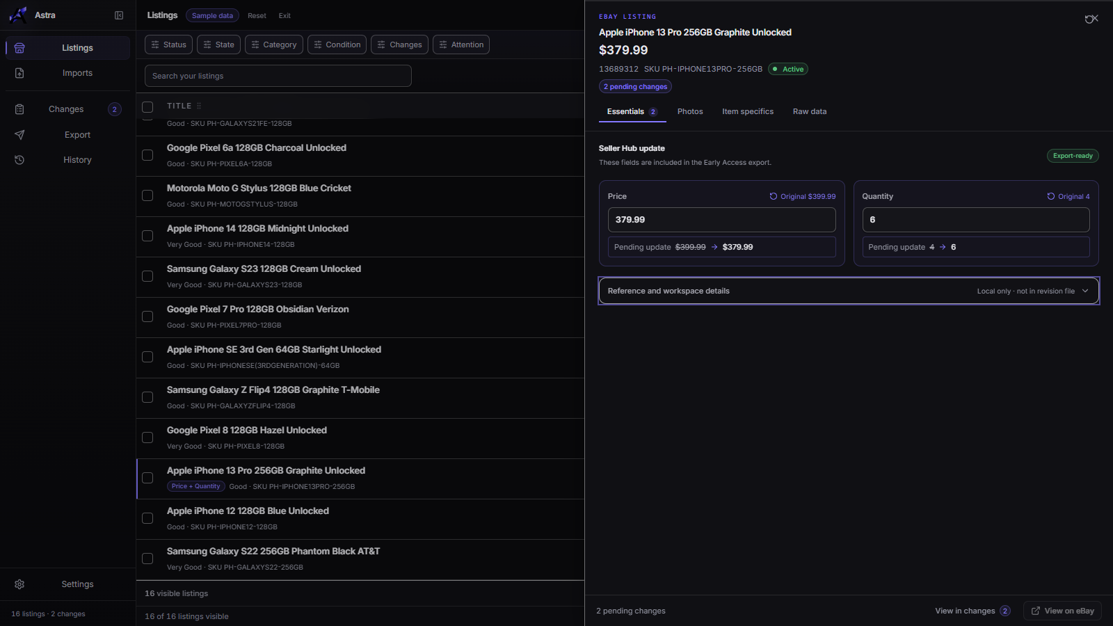 A Windows app for reviewing eBay listing changes before uploading them